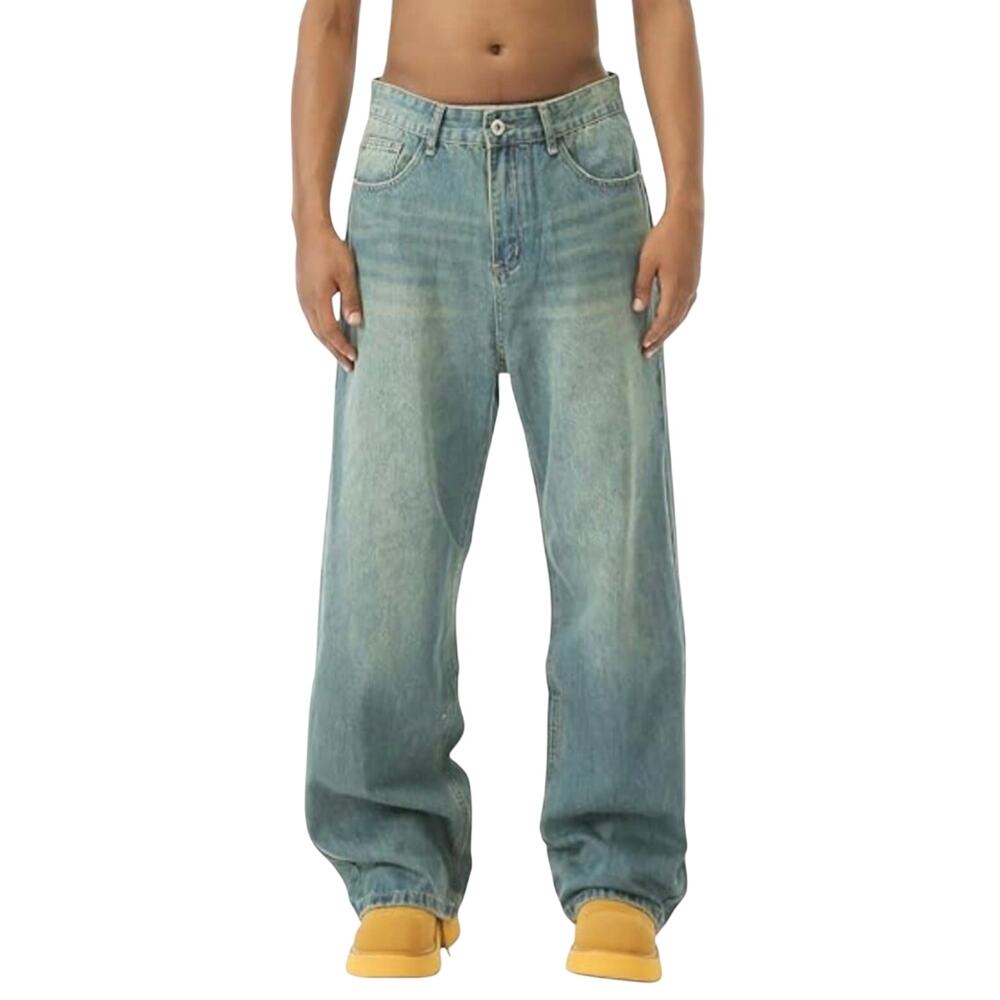 NWT ~ Men's Wide Leg Denim Blue Jeans Y2K Loose Fit 90s Streetwear Pants ~ 2X